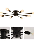 8 Light Matte Black Semi Flush Mount Ceiling Fixture With Dope Vintage Industrial Farmhouse Vibe for kitchen. Easy install.
