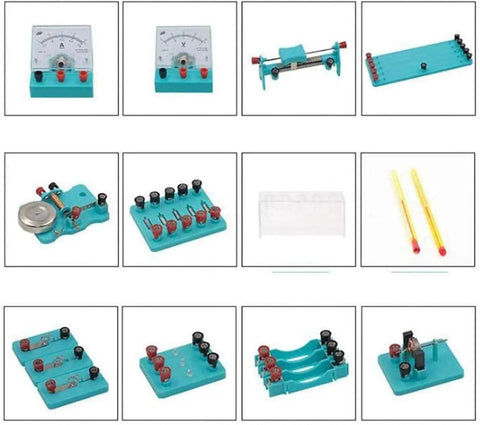 Hands On Electromagnetism Experiment Kit with Electric Bell Easy Electromagnet Tests and circuit components displayed in grid.