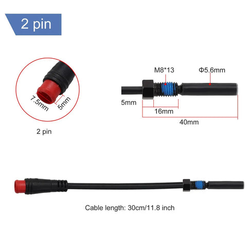 Electric Bike Brake Sensor Cut Off Power Kit With 2 Pin And 3 Pin Connectors 2A 2Y, close-up of 2-pin connector dimensions.