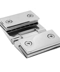 Heavy Duty 304 Stainless Steel Beveled Double Sided Shower Door Hinge With Complete Installation Kit Fits 8 To 12 Mm, close-up view.