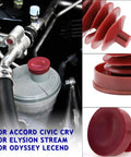 Slick Red Power Steering Reservoir Cap Pair Hella Durable Abs Plug Cover for Honda Acura steering systems.