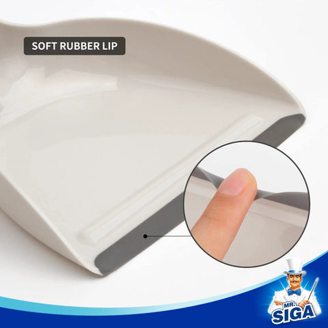 Close-up of Grab And Go Mini Dustpan with Bamboo Handle showing soft rubber lip for surface protection, 1 Set.