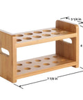 Bamboo Test Tube Shot Glass Rack With Built In Handle 12 Tube Capacity Rack Only Glass Tubes Not Included measurements shown.