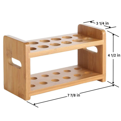Bamboo Test Tube Shot Glass Rack With Built In Handle 12 Tube Capacity Rack Only Glass Tubes Not Included measurements shown.