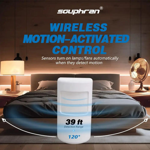 Plug In Wireless Motion Activated Light Control Kit With No Wiring Hassle 130 Ft Range shown in bedroom setting