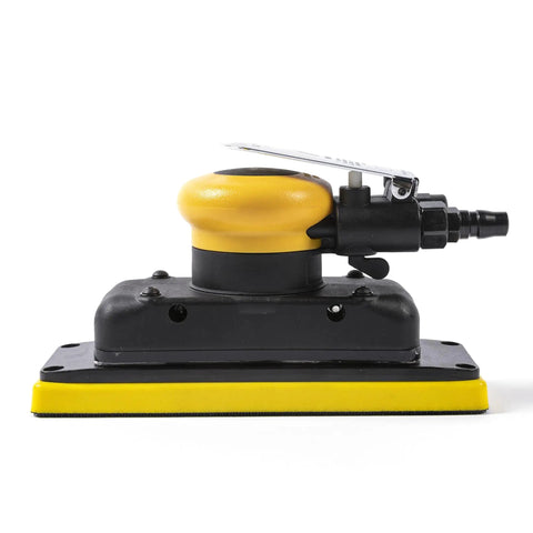 Air Powered Jitterbug Orbital Sander Kit, One Eighth Inch Orbit, 10,000 OPM, Non Vacuum, side view with metal air connector and handle