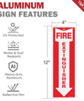 Metal Fire Extinguisher Sign 4 Pack, 12 By 4 Inch Aluminum, Rust Free Heavy Duty, Reflective Waterproof Weatherproof, Fade Resistant, 2 Pre Drilled Holes