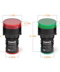 Energy Saving Indicator Lights Set For 12V, 24V And 110V Systems, 20 mA, 22 mm Mounting Hole, Red And Green High Brightness LEDs, 10 Pcs