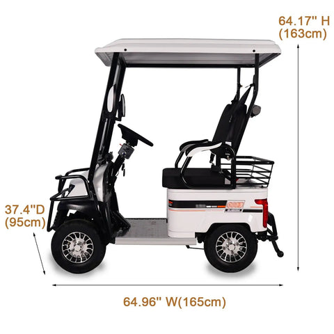 HaoweiH 28 Mile Range Electric Golf Cart Two Seater Mobility Scooter with 800W motor, side view showing spacious seat and controls.
