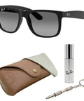Square Shape Polarized Sunglasses For Men With Light Grey Gradient Lenses Durable Frame For Everyday Formal And Casual Wear Real All Day Comfort And Eye Protection Includes Eyewear Kit And Carry Pouch shown with accessories.