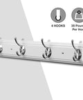 White Wall Mounted Coat Rack With Four Heavy Duty Hooks 17 Inch Wooden Modern Hanger For Coats Keys Bags And More Zinc Alloy Construction