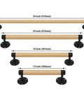 Wall Mount Premium Wooden Handrail For Indoor Stairs Built Tough With Heavy Duty Steel Brackets And Smooth Beech Wood Grip, showing sizes.