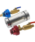 JurwheeR AC Oil Filter Kit with transparent sight glass, brass valves, and red-blue fittings for easy sludge check.