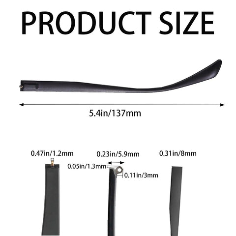 No Sweat TR90 Eyeglasses Replacement Arms Temple Repair Kit With Screws And Compact Screwdriver Quick Snap Frame Fixes For Broken Glasses Solid Gear size dimensions image showing 5.4in length and detailed measurements.
