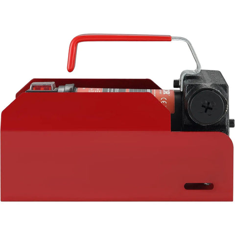 Side view of Diesel Fuel Transfer Pump Kit 12V 10 GPM with red casing and handle, showcasing compact design.