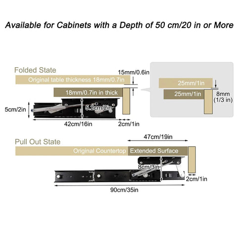 Diagram of Heavy Duty Hidden Drawer Slides With Smooth As Butter Glide Versatile 16 Inch for Cabinets 50 cm or deeper.