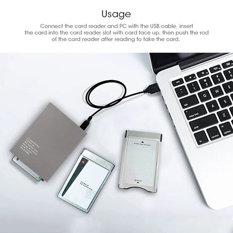 Card Reader For PCMCIA USB 2 0 Plug And Play No Fuss Adapter Industrial Grade Card To USB Converter For Your PC with three cards next to laptop