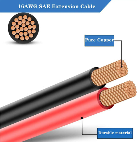 25Ft SAE Extension Cable Featuring Snappy Quick Plugs And Heavy Duty Dust Covers with 16AWG pure copper wire.