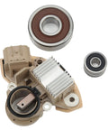 Heavy Duty Alternator Rebuild Kit With Aluminum Alloy Voltage Regulator And Replacement Brushes For Nissan Murano Quest Altima Maxima, showing regulator and bearings.