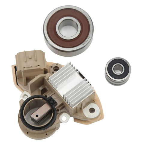 Heavy Duty Alternator Rebuild Kit With Aluminum Alloy Voltage Regulator And Replacement Brushes For Nissan Murano Quest Altima Maxima, showing regulator and bearings.