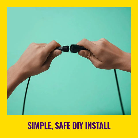 Hands connecting cables of Color Changing Outdoor Spotlight Extension Kit With Weatherproof Plug And Play Setup Low Voltage Lighting