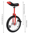 16 Inch Adjustable Unicycle For Outdoor Fitness And Fun with ergonomic design, metal construction, easy seat post clamp, red