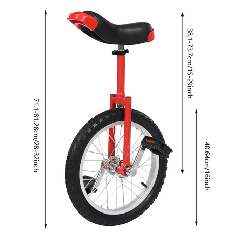 16 Inch Adjustable Unicycle For Outdoor Fitness And Fun with ergonomic design, metal construction, easy seat post clamp, red
