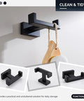 Double Towel Hook Matte Black Stainless Steel Bathroom Towel Holder Wall Mount For Towels Robes Coats And Bags SUS304 Durable Design With 40mm Depth Non Slip Easy Hang No Fuss Heavy Duty Finish showcasing its modern design and functionality.
