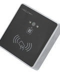 2D QR Access Control Card Reader And Barcode Scanner For Wiegand RS232 RS485 TTL, black and silver unit with RFID symbol.