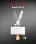 Beefy Heavy Duty 50 Amp 12V Rocker Toggle Switch SPST Two Pin Metal Chrome Plated Terminal For Automotive Electrical Use On Off Switch Durable Chrome Plated Housing Pack Of 2, angled view