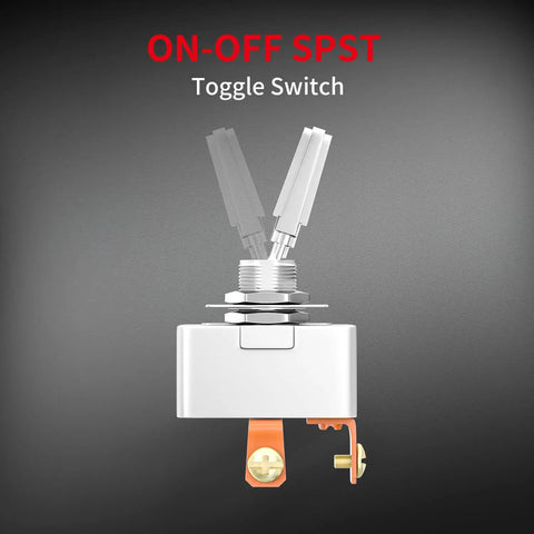 Beefy Heavy Duty 50 Amp 12V Rocker Toggle Switch SPST Two Pin Metal Chrome Plated Terminal For Automotive Electrical Use On Off Switch Durable Chrome Plated Housing Pack Of 2, angled view