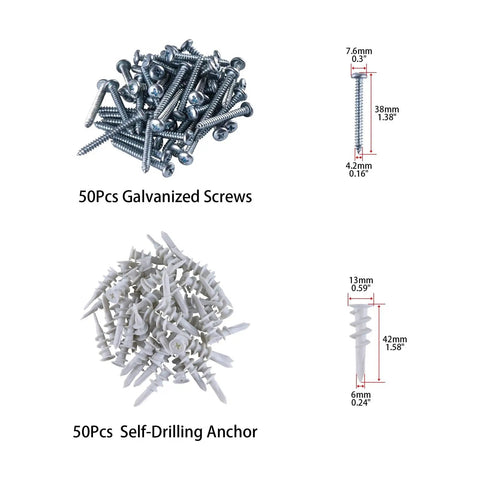 50Pcs Self-Drilling Drywall Anchors And Screws Kit With Nylon Wall Plugs For Plasterboard, Yellow Zinc-Plated Carbon Steel, Rust-Resistant, No-Prep Install, Self-Tapping Screws For Secure Wall Mounts And Heavy Stuff, 38mm screw and 42mm anchor