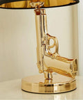 Gold Gun Desk Light With Linen Shade, Modern Pistol Style Desk Lamp, Nordic Metal Craft, E27 Bulb Compatible, LED Ready