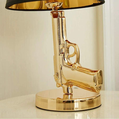 Gold Gun Desk Light With Linen Shade, Modern Pistol Style Desk Lamp, Nordic Metal Craft, E27 Bulb Compatible, LED Ready