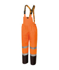 Hi Viz Ripstop Waterproof Bib Pants For Men With Reflective Safety Strips, Rain Gear Overalls, High Visibility Orange