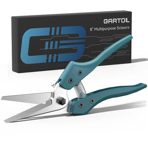 8 Inch All Purpose Heavy Duty Scissors With Ultra Sharp Serrated Angled Blades And Cable Notch For Cutting Cardboard Carpet