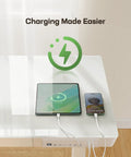 Glass Standing Desk With Drawer, 48 By 24 Inch Electric Height Adjustable Sit Stand Desk With USB Ports charging devices