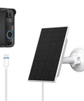 2W Solar Panel Charger For Blink Doorbell With USB C 5V Output, shown with IP65 waterproof kit, 9ft cable, and adjustable bracket