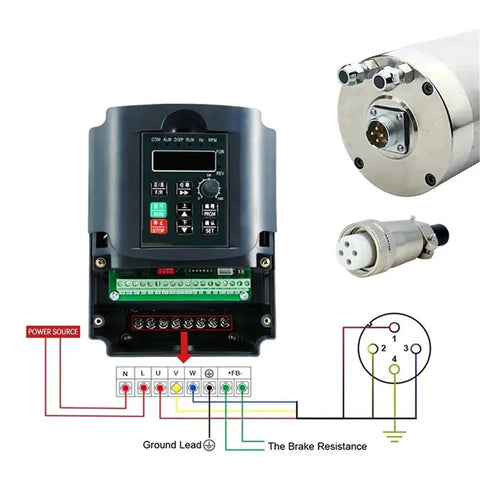 Badass 2.2Kw Water Cooled Spindle Kit With Er20 Collets And Eighty Mm Bracket Paired With A Snazzy Seventy Five Watt Pump and VFD wiring diagram
