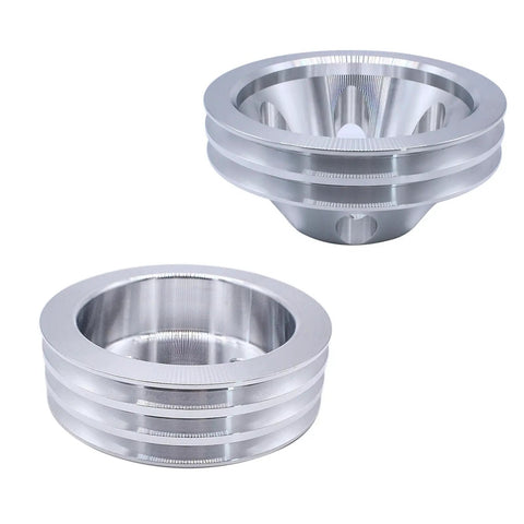 Beefy Chrome Polished Aluminum 2 Groove Short Water Pump And 3 Groove Crank Pulley Kit For Small Block Chevy SBC close-up