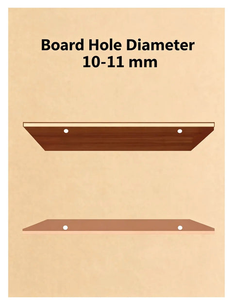 Heavy Duty Shelf Support Brackets For Cabinets And Closets Solid Wood Board Reinforcement showing 10-11 mm board hole diameter.