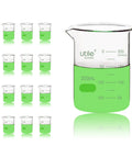 12 Piece Glass Beaker Set 200ml Each With Spout Dual Scale Printed Graduation Heavy Duty Lab Glassware For Home Lab And Classroom