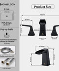 Matte Black Waterfall Bathroom Faucet For 8 Inch Widespread Sink Three Hole Two Handle Vanity Faucet With Pop Up Drain