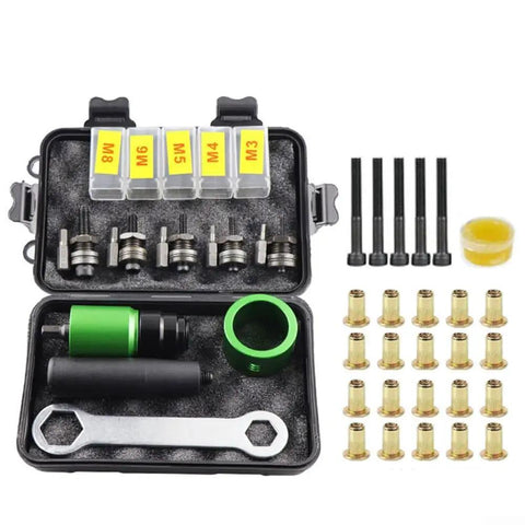 Turn Your Electric Drill Into A Rad Riveting Beast With AugustknowU Kit, Featuring 5 Mandrels And 20 Nuts For Sleek Automotive Repairs And Epic Home Improvement Projects That Make Quick Work Of Any Tough Job. compact steel drill rivet adapter kit with 5 mandrels and 20 brass nuts in case