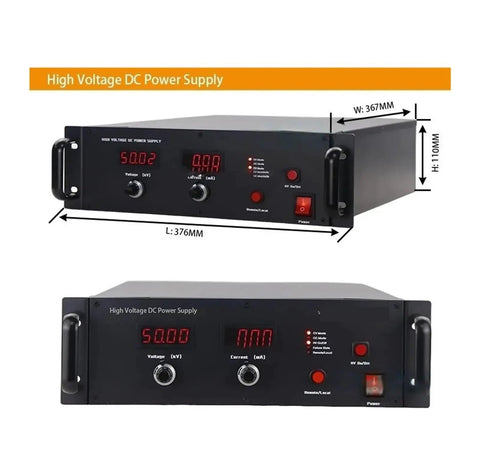 High Voltage Programmable Power Supply With 30kV To 100kV Output Negative Polarity 0.33mA 60W Pro Grade Adjustable Voltage And Current Delay And Repetition Controls For Precise Lab Testing And Research And Development, black rack unit, 376 x 367 x 110 mm