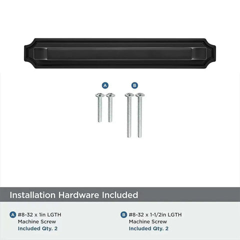 Matte Black Cabinet Pulls With Backplate 5 Pack 3 Inch Hole Centers, shown with included installation screws