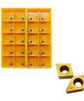 Carbide turning inserts CCMT/DCMT styles, 20-piece set in yellow storage case; square inserts with center hole