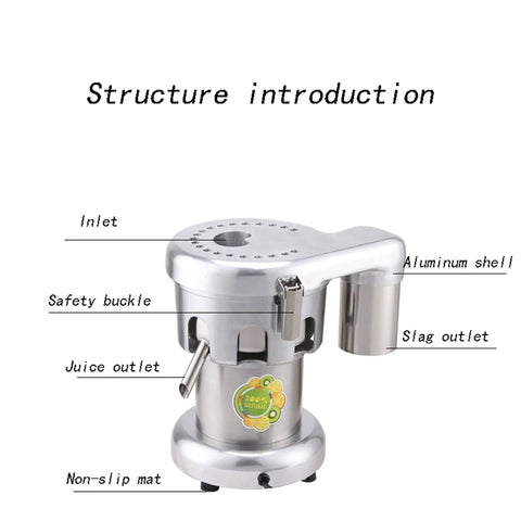 USZWBY Heavy Duty Cold Press Electric Juicer 370W Stainless Steel Centrifugal Juice Extractor with aluminum shell and juice outlet.
