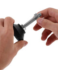 Hands adjusting a Heavy Duty Adjustable Furniture Levelers Fully Threaded Table Legs For Cabinets And Chairs Built Tough.