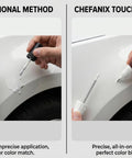 Comparison of traditional method vs. 2 In 1 Pure Black Touch Up Paint Kit For Cars And Motorcycles With OEM Color Match, Quick Dry Formula, Scratch Repair Pen And Brush, Pro Grade Quality, Easy Quick Fix For Multi Brand Vehicles, No Sweat Scratches highlighting precision and ease of use.